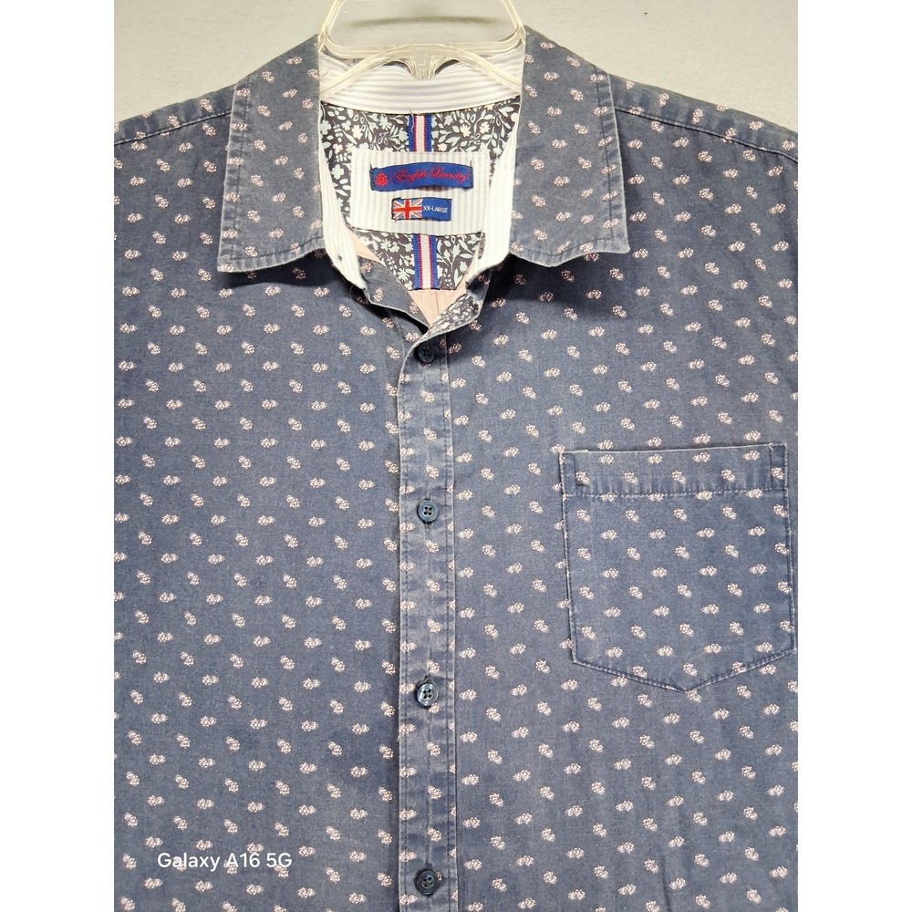 English Laundry Men Button Down Shirt Blue W Pattern Size L